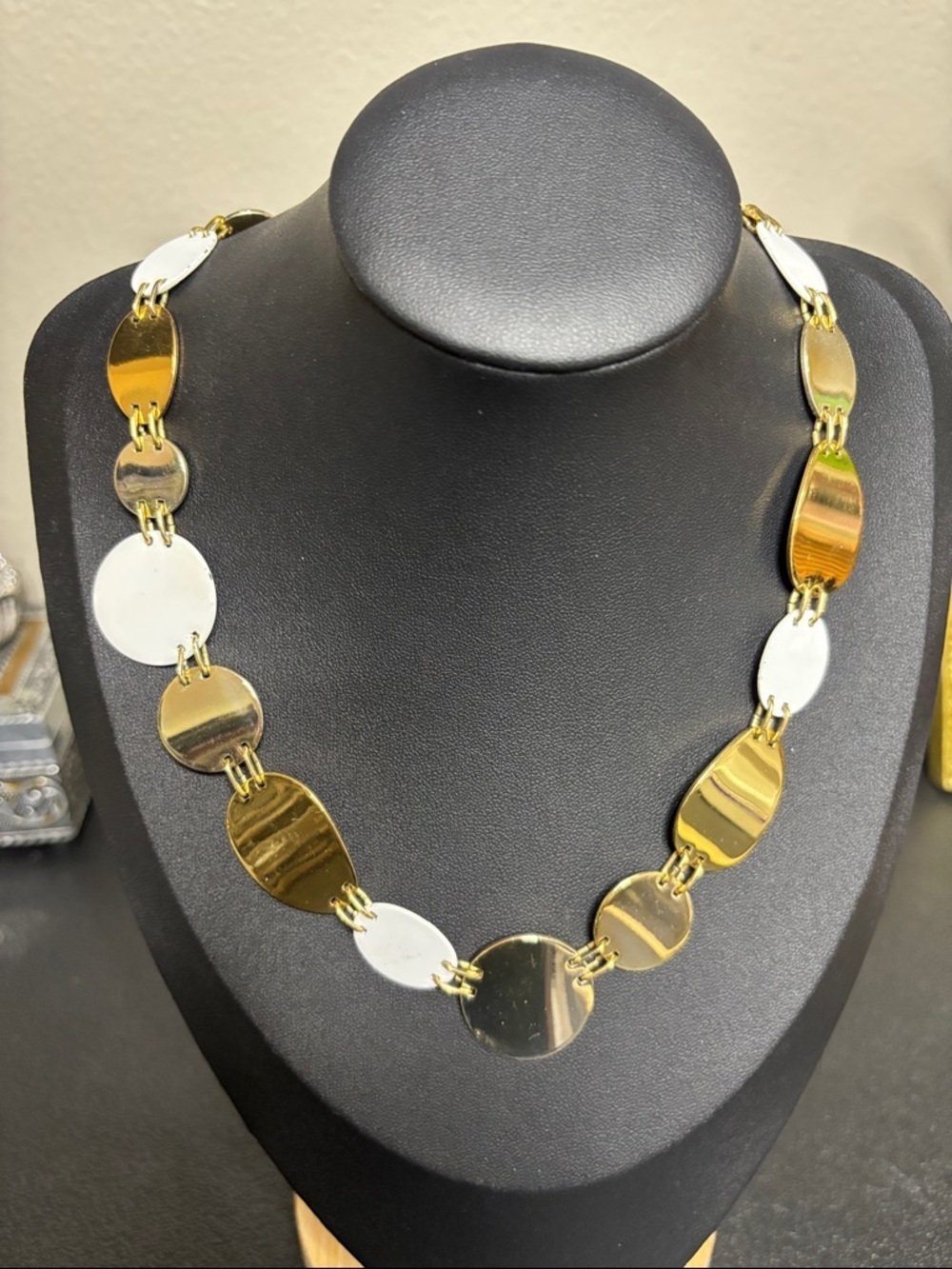 J. Crew Gold and White Disc Link Necklace - Women Jewelry